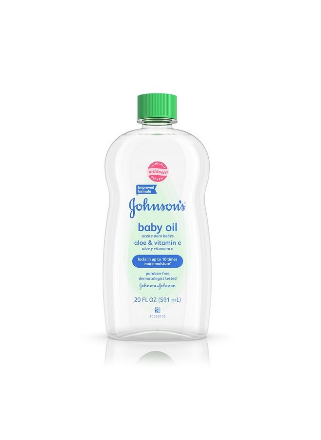 Johnson's Baby Oil, Aloe Vera and Vitamin E, 20 Fl Oz (Pack of 3)