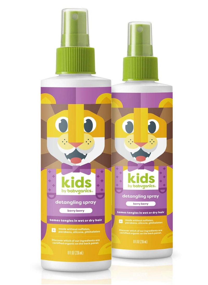 Babyganics Kids Detangler, Berry Berry, Tames Tangles, 8 Fl Oz (Pack of 2)