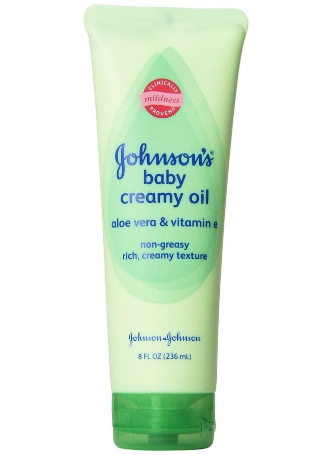 Johnson's Baby Creamy Oil, Aloe and Vitamin E, 8 Ounce (Pack of 2)