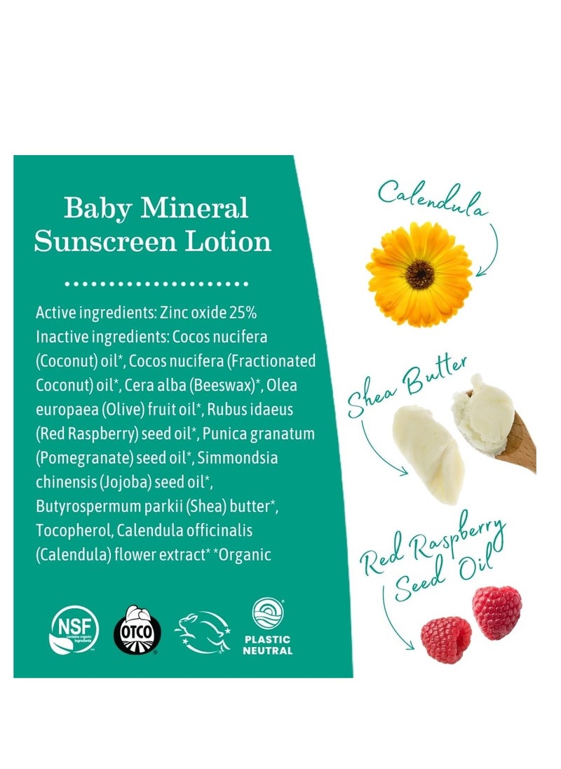 Earth Mama Baby Mineral Sunscreen Lotion SPF 40 | Reef Safe, Non-Nano Zinc, Natural Water Resistant Sun Cream for Babies, Kids & Adults, 3-Ounce