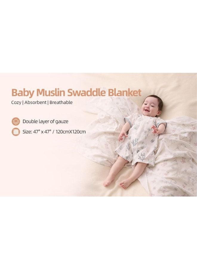 Cozy, Absorbent, Skin-Friendly Breathable Premium Baby Muslin Swaddle Blanket, 120 X 120 CM