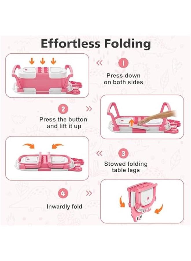 Durku Collapsible Baby Bathtub for Infants to Toddler with Real-time Temp Monitor&Floating Cushion,Foldable Baby Bath Tub Set Applicable 0-36 Month,Perfect Baby Tub for Newborns Baby (Pink)