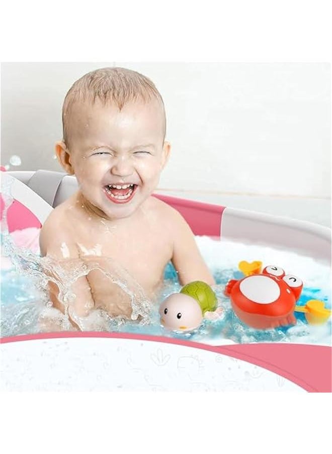 Durku Collapsible Baby Bathtub for Infants to Toddler with Real-time Temp Monitor&Floating Cushion,Foldable Baby Bath Tub Set Applicable 0-36 Month,Perfect Baby Tub for Newborns Baby (Pink)