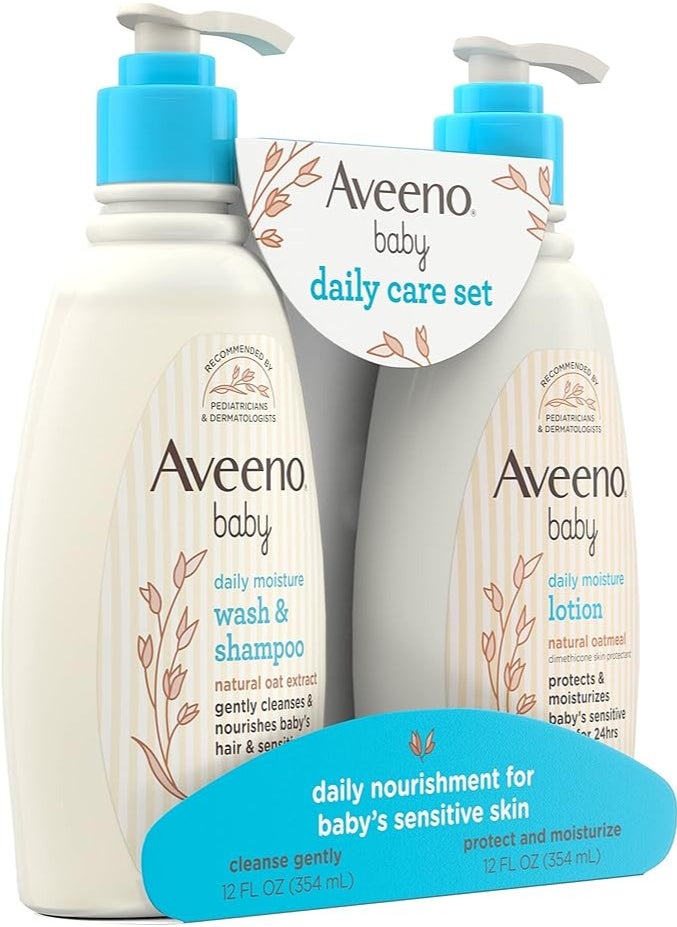 AVEENO BABY Daily Care Set, Baby Wash &Shampoo and Daily Moisture Lotion 12 FL OZ. (354ml)