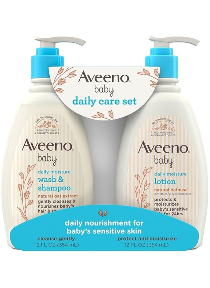 AVEENO BABY Daily Care Set, Baby Wash &Shampoo and Daily Moisture Lotion 12 FL OZ. (354ml)