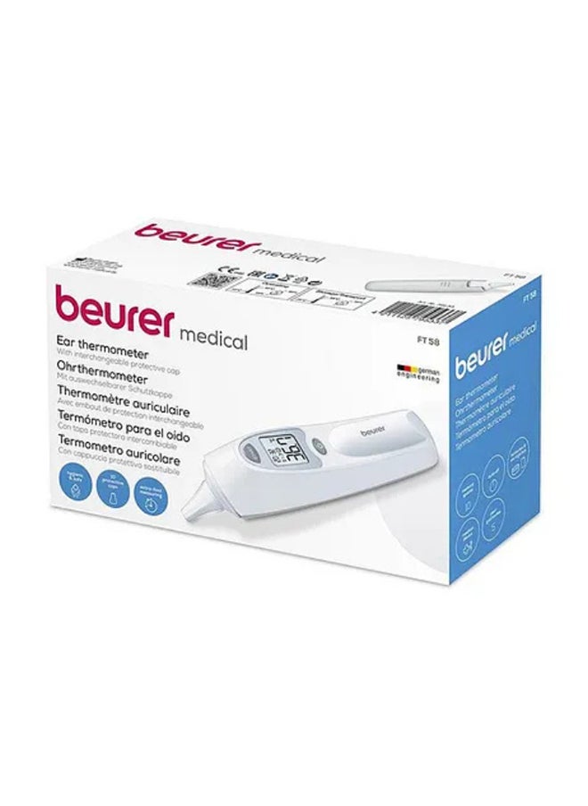 FT58 Ear Thermometer, Hygienic And Safe Measurement, Interchangeable Protective Cap, Durable, 6 Months+, 15.5 X 3.8 X 4.7 CM  White And Grey