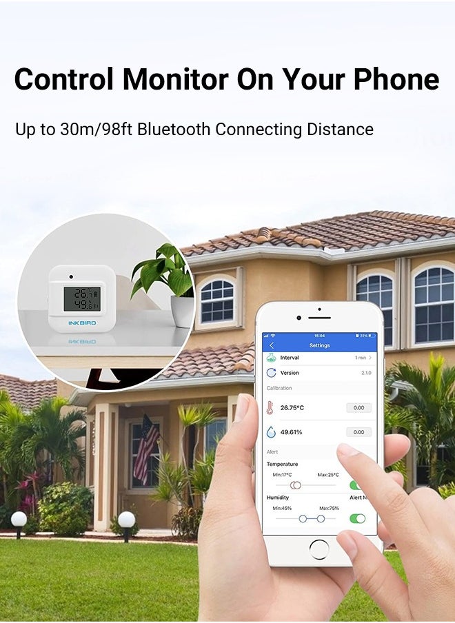 INKBIRD Bluetooth Temperature and Humidity Monitor Thermometer Hygrometer Smart Sensor IBS-TH2 Plus with External Temperature & Humidity Probe Indoor Supports Temp Humid Probe