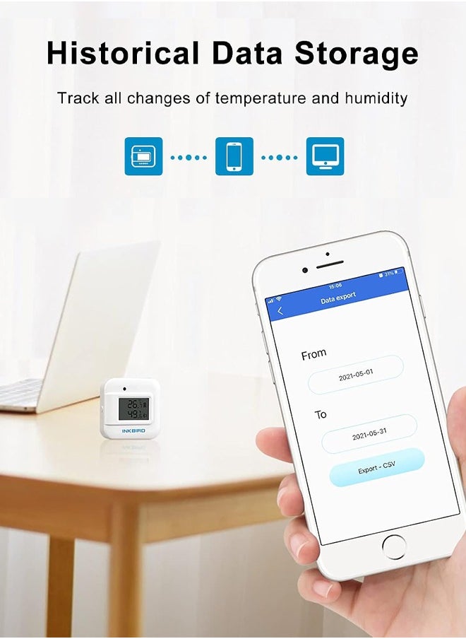 INKBIRD Bluetooth Temperature and Humidity Monitor Thermometer Hygrometer Smart Sensor IBS-TH2 Plus with External Temperature & Humidity Probe Indoor Supports Temp Humid Probe