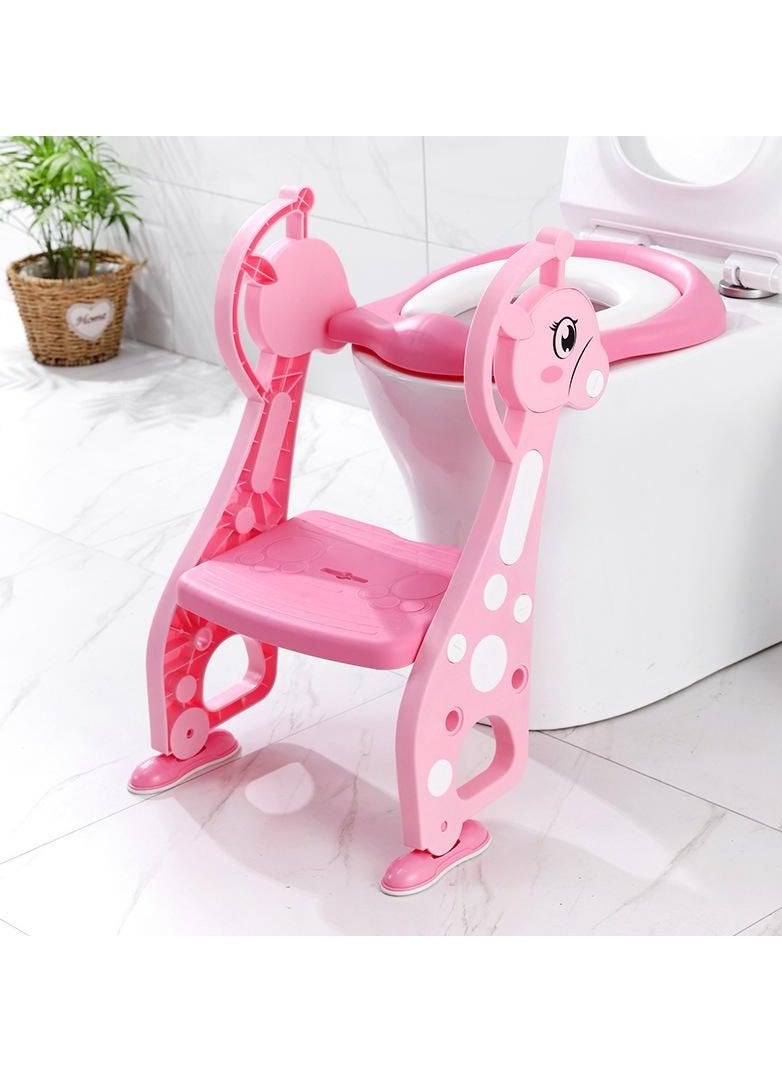 Pink Dream Toilet Trainer Deer Pattern Adjustable Toilet Seat with Ladder with Step Stool up Toilet Ladder Chair for Toddlers Anti Slip Toilet Training Step