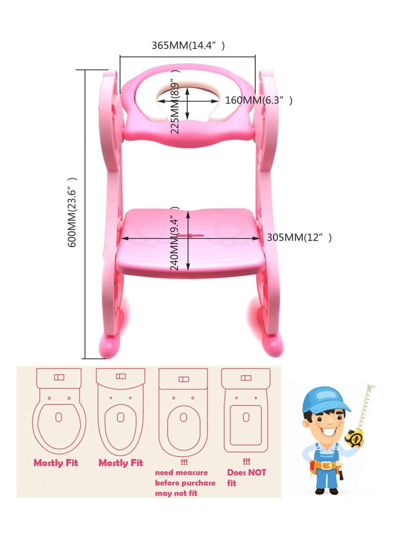 Pink Dream Toilet Trainer Deer Pattern Adjustable Toilet Seat with Ladder with Step Stool up Toilet Ladder Chair for Toddlers Anti Slip Toilet Training Step