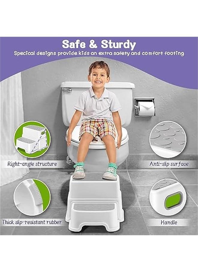 Toddler Step Stool, 2 Step Stool for Kids with Anti-Slip Surface and Rubber Bottom, Kids Step Stool  Stool for Toilet Potty Training, Bathroom, Kitchen