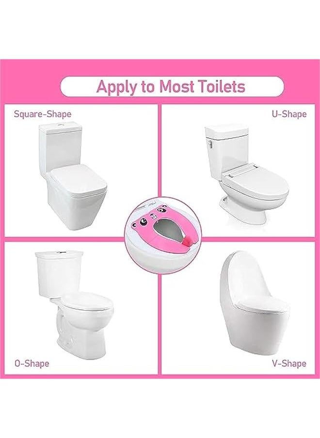 Travel Potties,Toddler Potty Seat Cover Travel Portable Potty Seat for Kids Non-Slip Foldable Toilet Seat Pad with Carry Bag & Splash Guard (Pink)