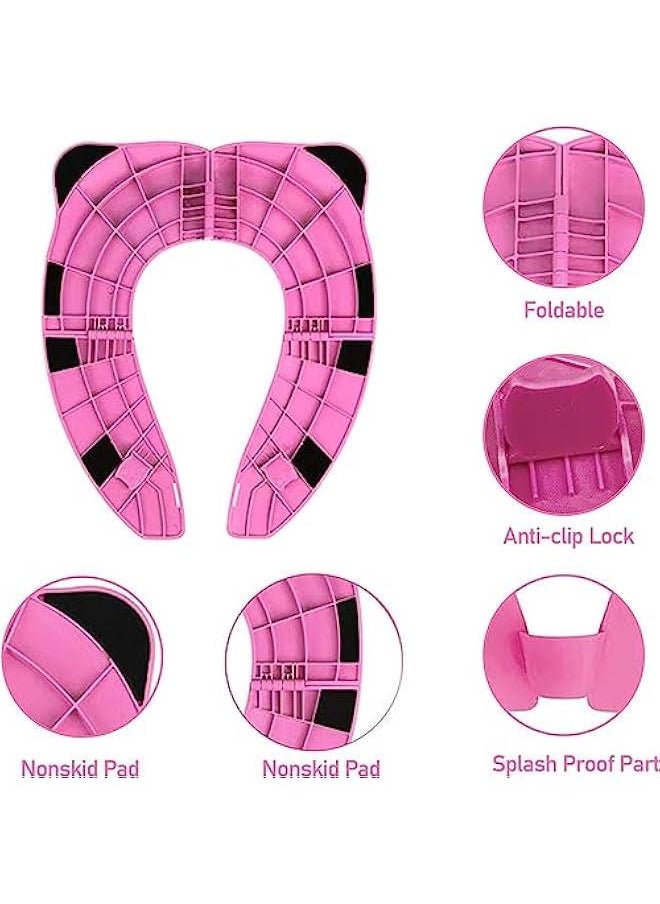 Travel Potties,Toddler Potty Seat Cover Travel Portable Potty Seat for Kids Non-Slip Foldable Toilet Seat Pad with Carry Bag & Splash Guard (Pink)