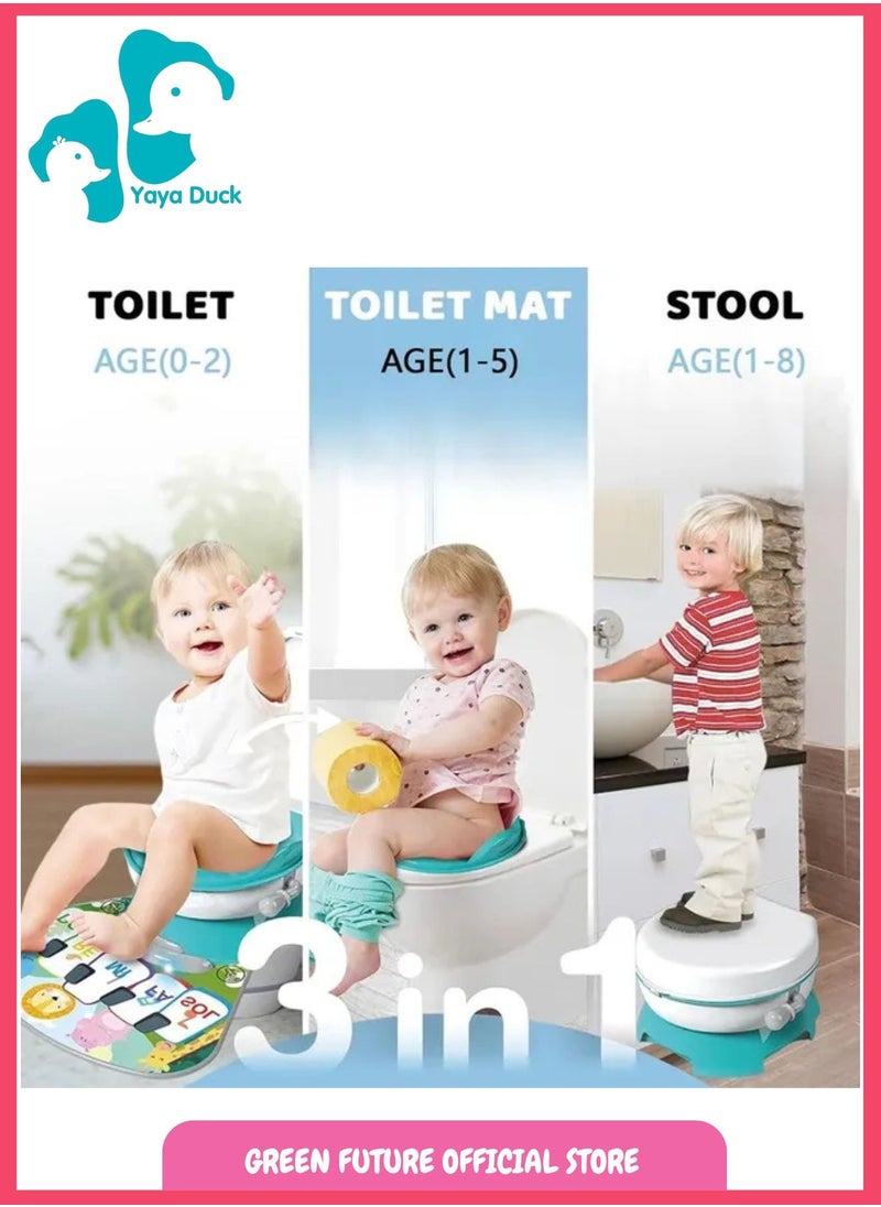 Kids Potty Training Chair | 3-in-1 Toddler Seat with Lid | Portable Baby Toilet with Non-Slip Base, Musical Feature & Removable Bowl - Blue