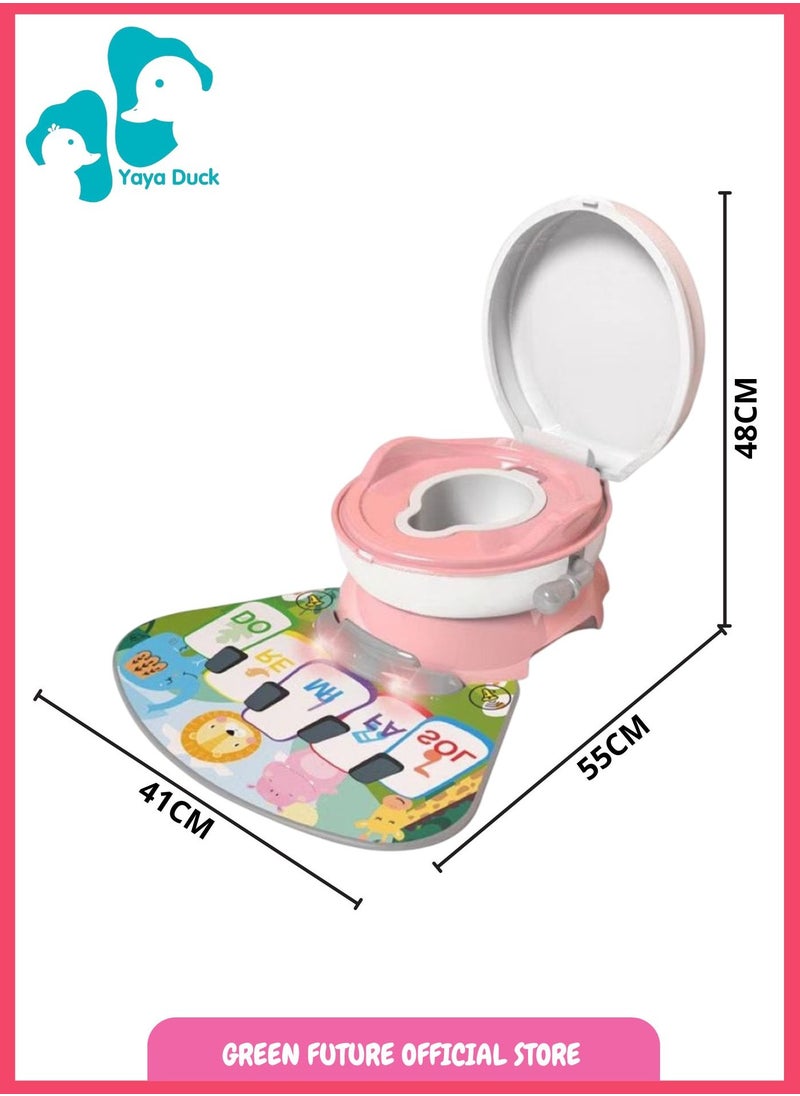 Kids Potty Training Chair | 3-in-1 Toddler Seat with Lid | Portable Baby Toilet with Non-Slip Base, Musical Feature & Removable Bowl - Pink