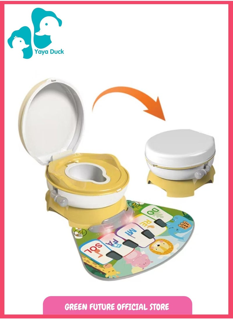 Kids Potty Training Chair | 3-in-1 Toddler Seat with Lid | Portable Baby Toilet with Non-Slip Base, Musical Feature & Removable Bowl - Yellow