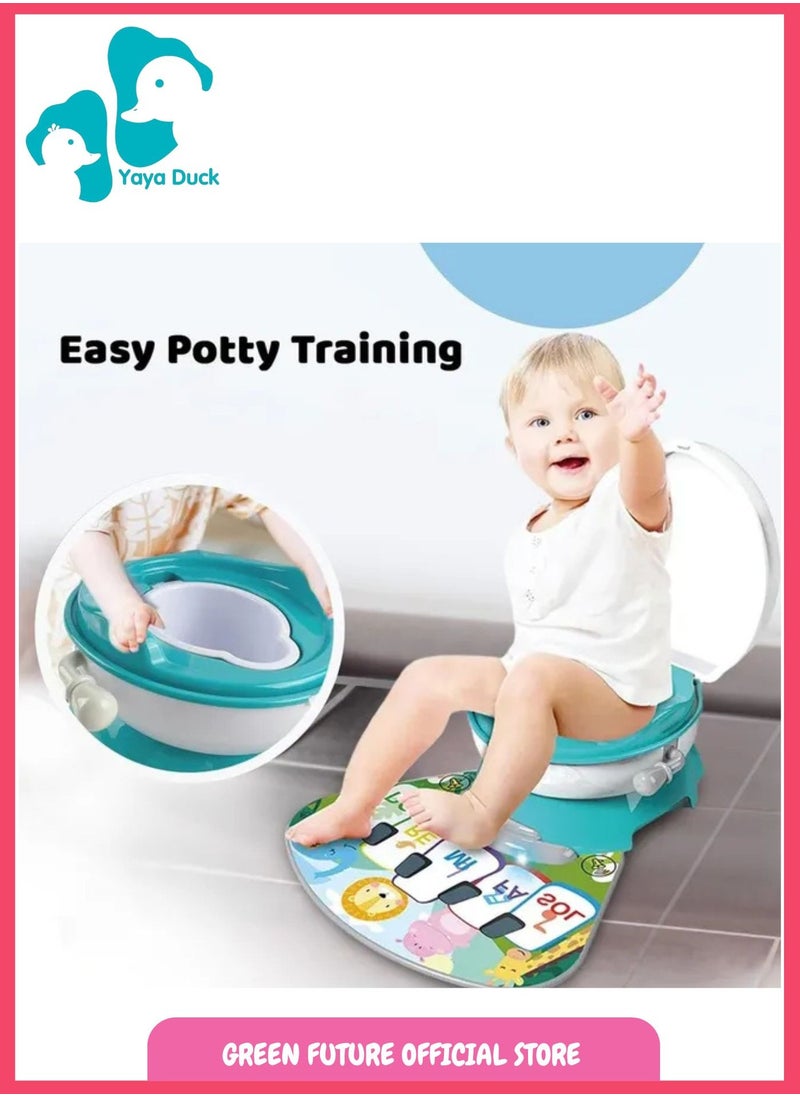 Kids Potty Training Chair | 3-in-1 Toddler Seat with Lid | Portable Baby Toilet with Non-Slip Base, Musical Feature & Removable Bowl - Green