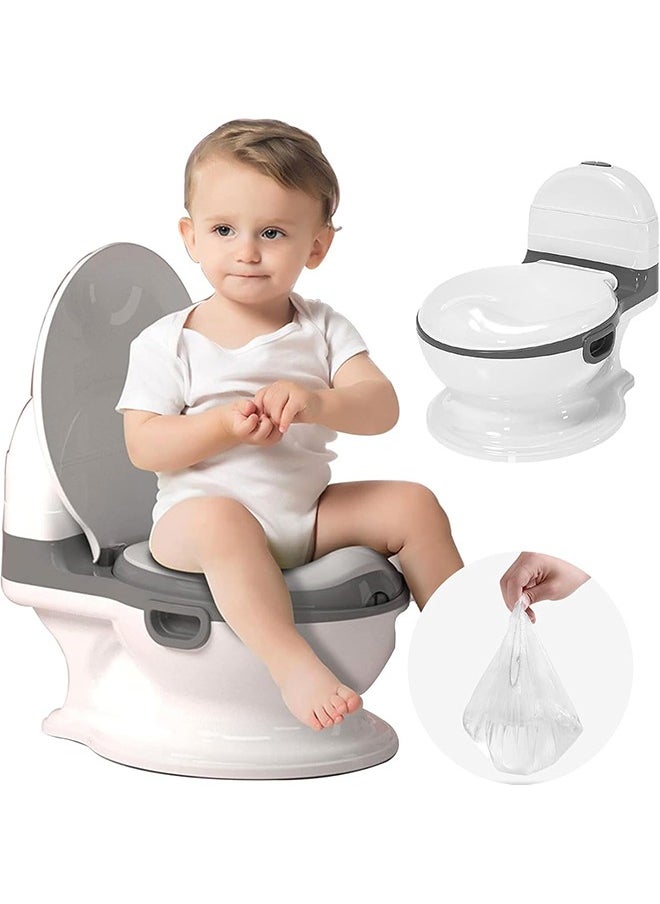 Baby Potty Training Seat,Kid Size Potty, Realistic Potty Training Toilet Looks and Feels Like an Adult Toilet - Potty Training Seat for Toddlers & Kids – Easy to Empty and Clean (Gray), Free Toilet Brush + 10 Cleaning Bags