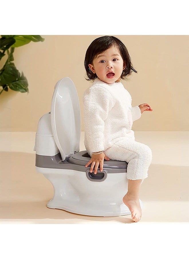 Baby Potty Training Seat,Kid Size Potty, Realistic Potty Training Toilet Looks and Feels Like an Adult Toilet - Potty Training Seat for Toddlers & Kids – Easy to Empty and Clean (Gray), Free Toilet Brush + 10 Cleaning Bags