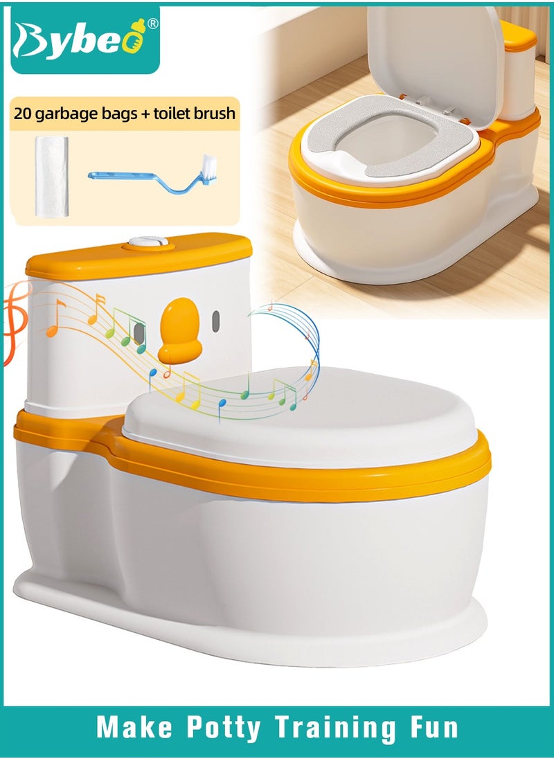 Baby Potty Training Seat, Kid Size Potty, Realistic Potty Training Toilet with Lid Back, Babies Toilets with a Brush and 20pcs Clean Bag, for Toddlers Infants Kids Boys Girls, Easy to Empty and Clean