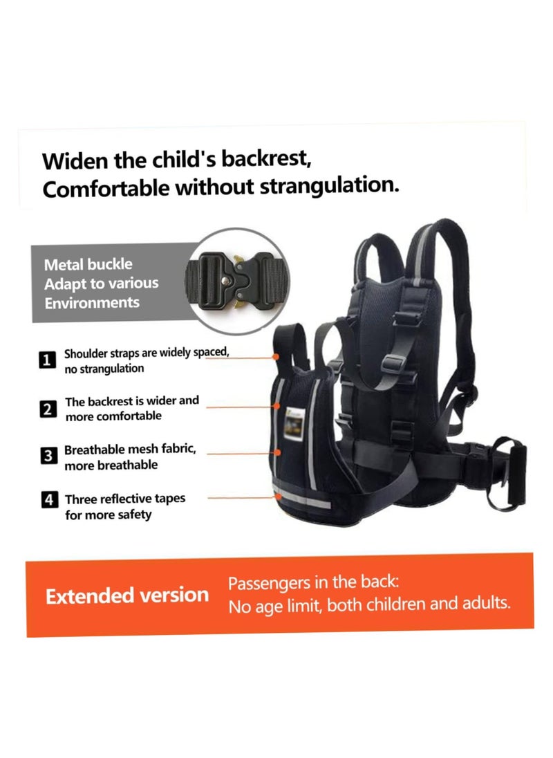 Child Safety Harness for Motorcycle, Motorcycle Harness Adjustable, Kid Motorcycle Safety Belt, with Reflective Strap Safety Seat Belt for Kids Age 2-12 Years, Breathable, Prevent Falling, Black