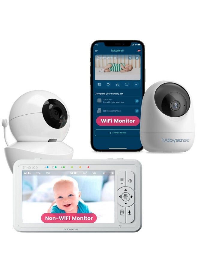 Babysense 3MP/HD Video Baby Monitor Bundle - WiFi Camera with App & Separate Non-WiFi Video Baby Monitor with Camera and Audio (Products Don't Connect/Pair with Each Other) - HDS2&FullPeek