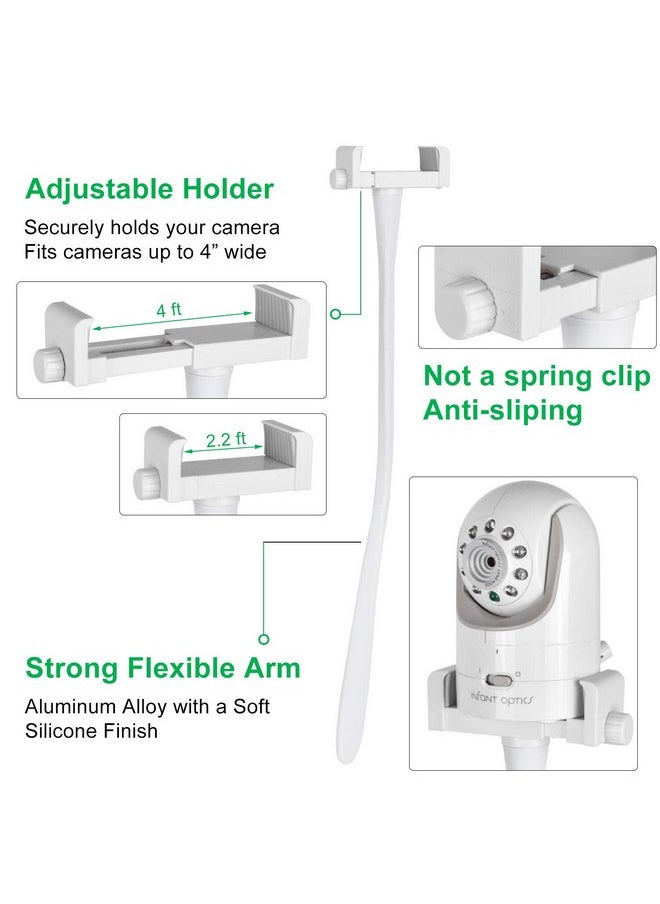 Baby Monitor Mount Camera Shelf Compatible with Infant Optics DXR 8 & DXR-8 Pro and Most Other Baby Monitors,Universal Baby Camera Holder,Attaches to Crib Cot Shelves or Furniture (White)