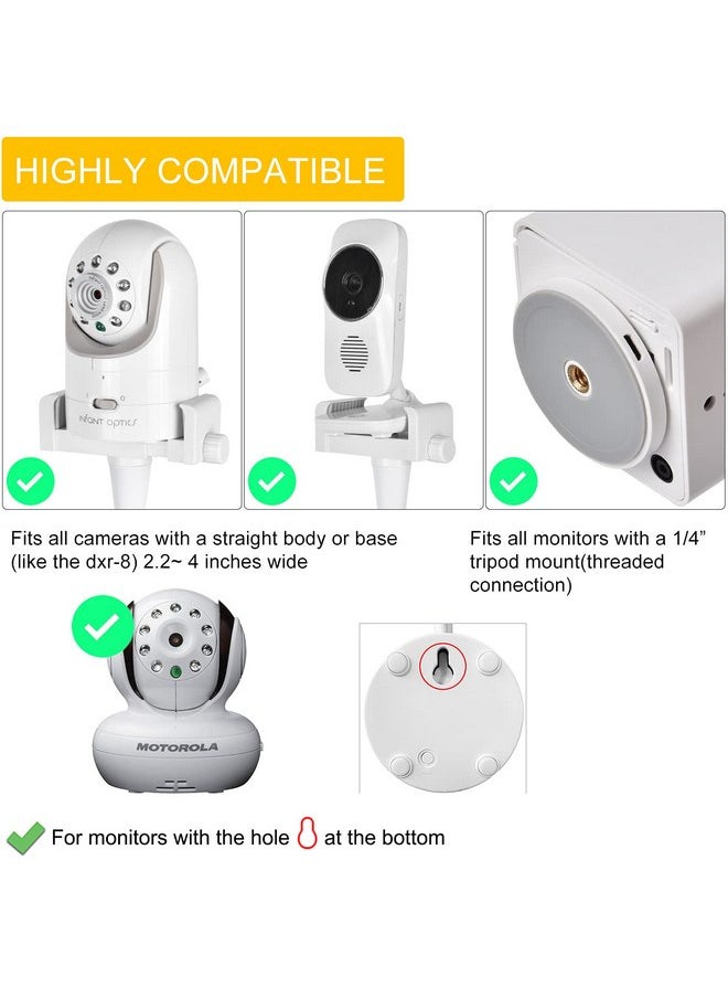 Baby Monitor Mount Camera Shelf Compatible with Infant Optics DXR 8 & DXR-8 Pro and Most Other Baby Monitors,Universal Baby Camera Holder,Attaches to Crib Cot Shelves or Furniture (White)