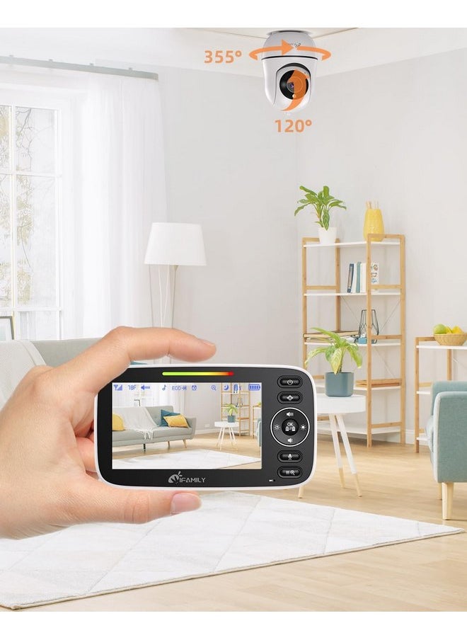 iFamily Split Screen Baby Monitor, Large Display Video Baby Monitor with 2 Cameras and Audio, Long Range, Remote pan tilt, Night Vision, Temperature Sensor, 2 Way Talk, Feeding Clock and lullabies.
