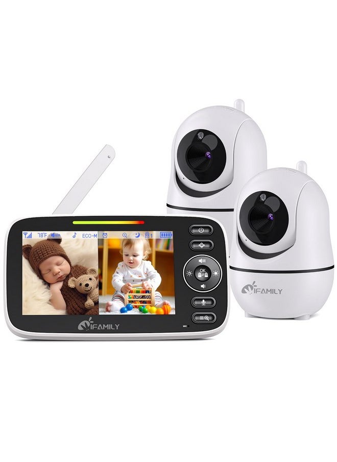iFamily Split Screen Baby Monitor, Large Display Video Baby Monitor with 2 Cameras and Audio, Long Range, Remote pan tilt, Night Vision, Temperature Sensor, 2 Way Talk, Feeding Clock and lullabies.