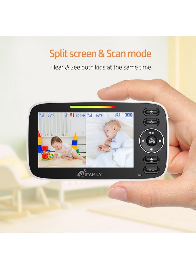 iFamily Split Screen Baby Monitor, Large Display Video Baby Monitor with 2 Cameras and Audio, Long Range, Remote pan tilt, Night Vision, Temperature Sensor, 2 Way Talk, Feeding Clock and lullabies.