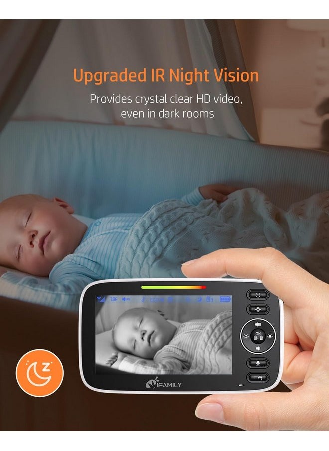 iFamily Split Screen Baby Monitor, Large Display Video Baby Monitor with 2 Cameras and Audio, Long Range, Remote pan tilt, Night Vision, Temperature Sensor, 2 Way Talk, Feeding Clock and lullabies.