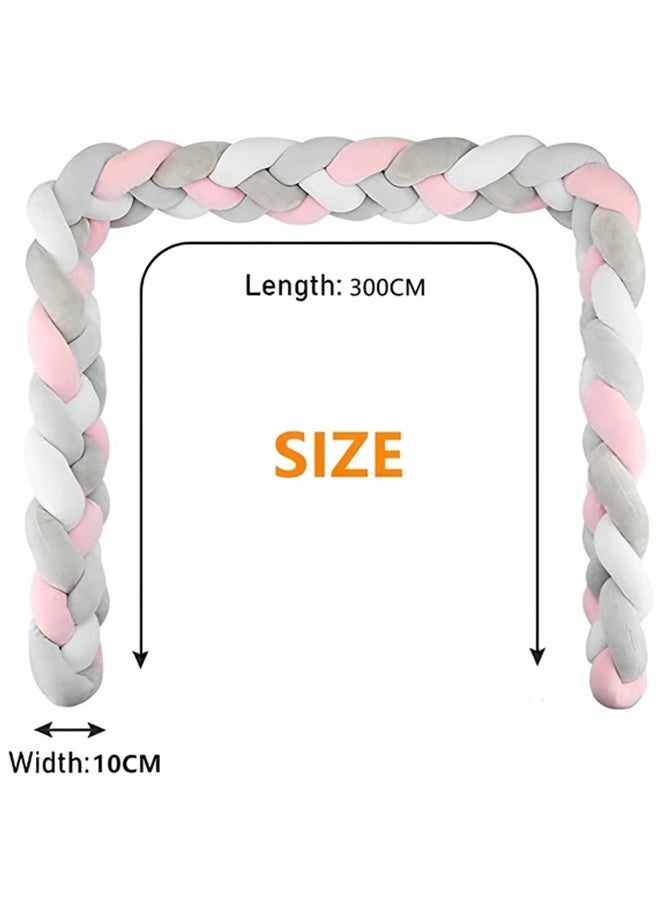 Baby Braided Crib Bumper,3 Strand Braided Pillows Anti-Collision Bed Rail,Braid Pillows Cushion,Cotton Soft Knot Pillow Baby Bed Cushion Protector Baby Bumpers(White+Pink+Gray)