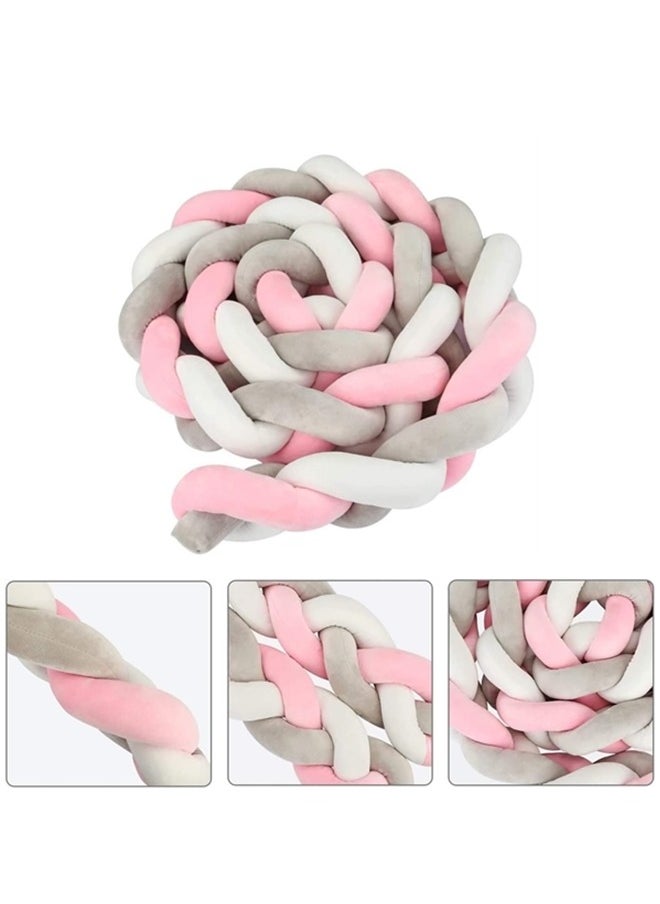Baby Braided Crib Bumper,3 Strand Braided Pillows Anti-Collision Bed Rail,Braid Pillows Cushion,Cotton Soft Knot Pillow Baby Bed Cushion Protector Baby Bumpers(White+Pink+Gray)