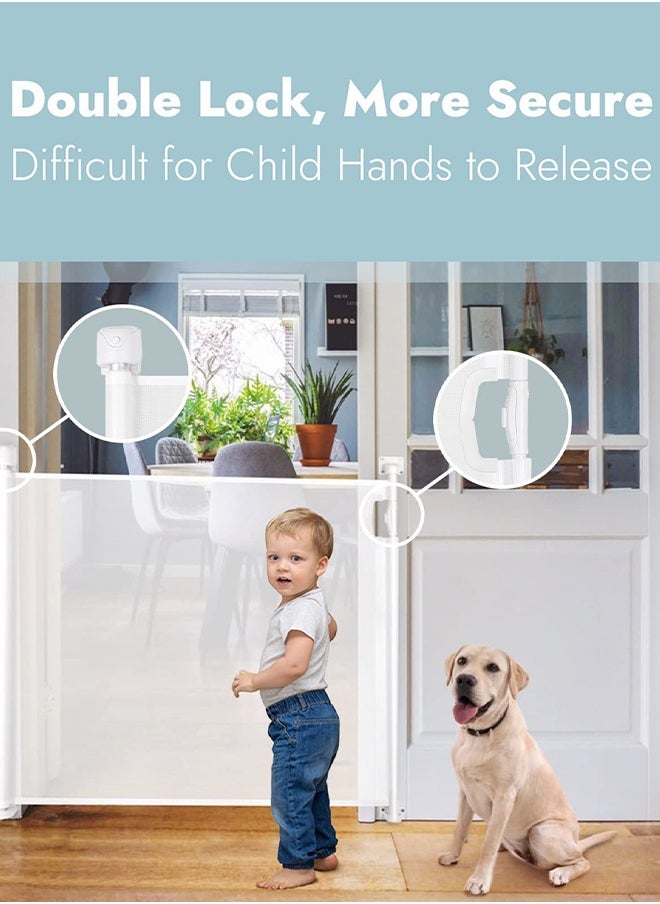 Retractable Baby Safety Gate Baby Fence Barrier Pet Dog Gate With Expandable Up To 140Cm Width 80 Cm Height Child Kids Safety Gate Baby Gate For House Stairs Doorways Safety Gate For Baby White