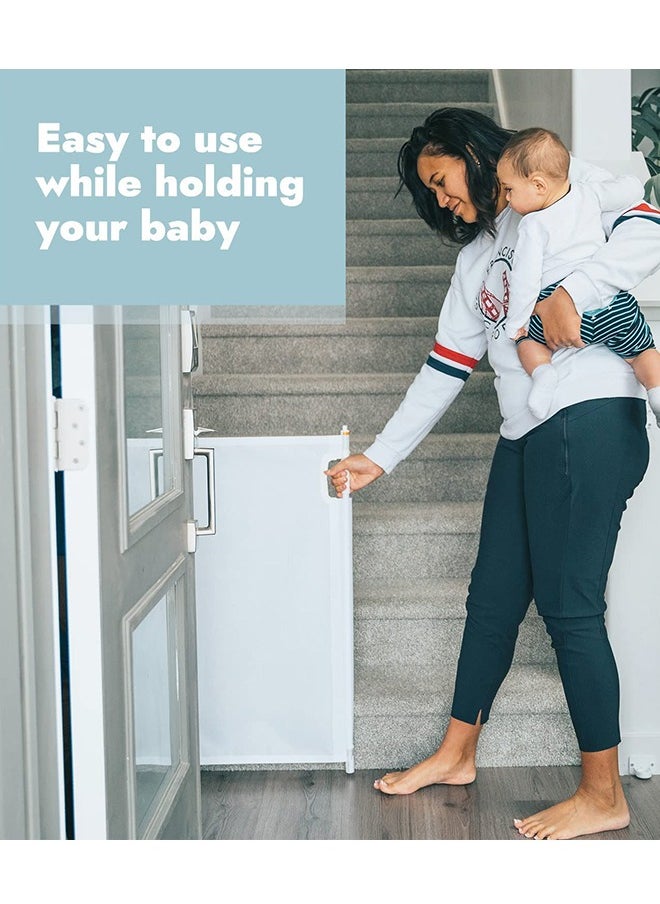Retractable Baby Safety Gate Baby Fence Barrier Pet Dog Gate With Expandable Up To 140Cm Width 80 Cm Height Child Kids Safety Gate Baby Gate For House Stairs Doorways Safety Gate For Baby White