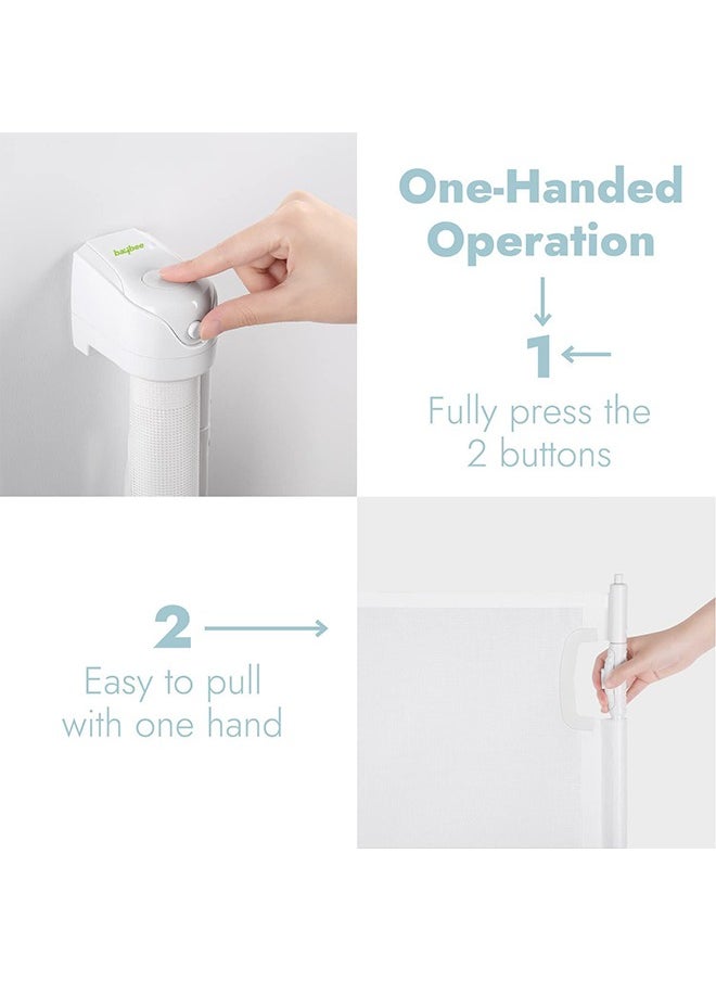 Retractable Baby Safety Gate Baby Fence Barrier Pet Dog Gate With Expandable Up To 140Cm Width 80 Cm Height Child Kids Safety Gate Baby Gate For House Stairs Doorways Safety Gate For Baby White