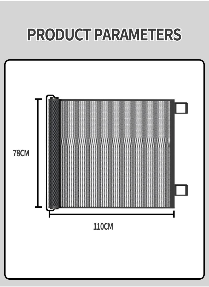 Children's retractable mesh baby safety door, pet fence, baby fence barrier pet door, expandable to a width of 110 centimeters, dog door | children's baby door staircase, doorway | children's baby safety door, magic dog door, portable folding safety pet staircase door protective isolation net with reinforced hooks and poles, entrance kitchen elastic dog door