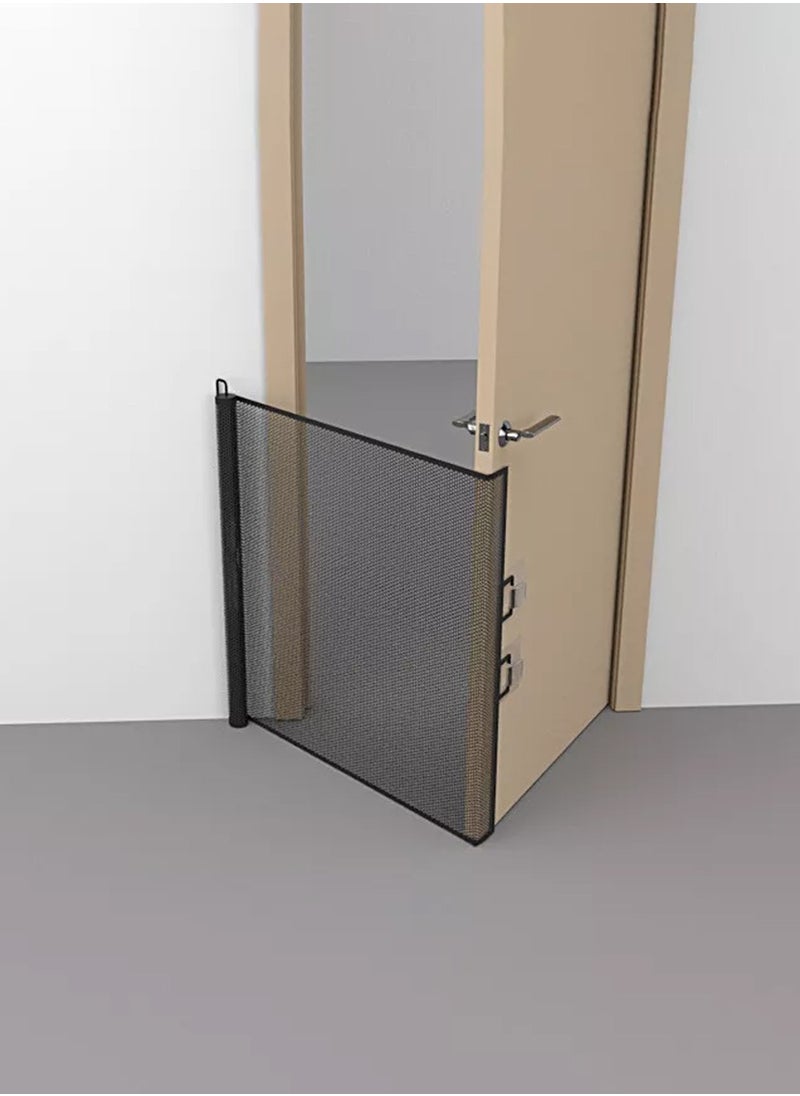 Children's retractable mesh baby safety door, pet fence, baby fence barrier pet door, expandable to a width of 110 centimeters, dog door | children's baby door staircase, doorway | children's baby safety door, magic dog door, portable folding safety pet staircase door protective isolation net with reinforced hooks and poles, entrance kitchen elastic dog door