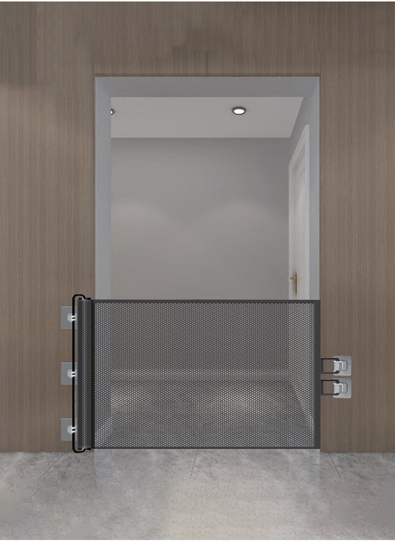 Children's retractable mesh baby safety door, pet fence, baby fence barrier pet door, expandable to a width of 110 centimeters, dog door | children's baby door staircase, doorway | children's baby safety door, magic dog door, portable folding safety pet staircase door protective isolation net with reinforced hooks and poles, entrance kitchen elastic dog door
