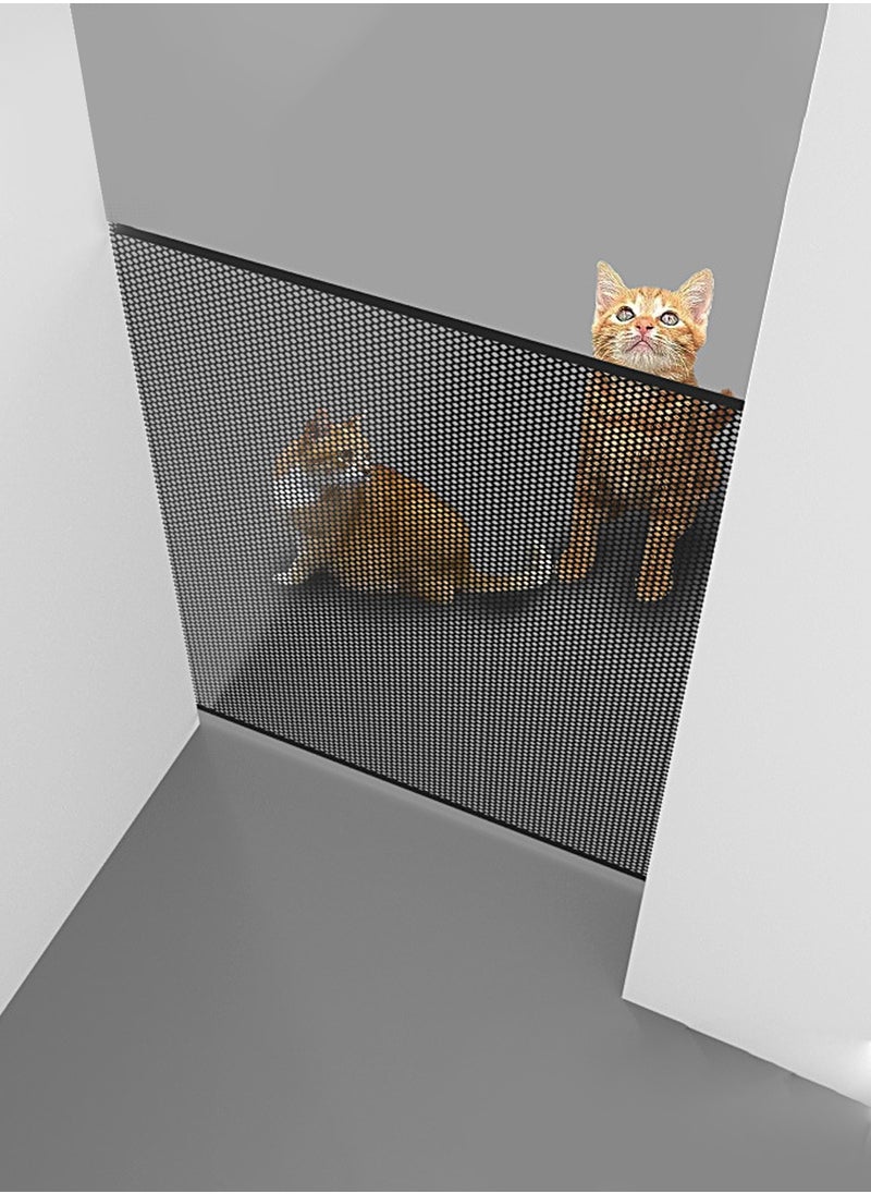 Children's retractable mesh baby safety door, pet fence, baby fence barrier pet door, expandable to a width of 110 centimeters, dog door | children's baby door staircase, doorway | children's baby safety door, magic dog door, portable folding safety pet staircase door protective isolation net with reinforced hooks and poles, entrance kitchen elastic dog door