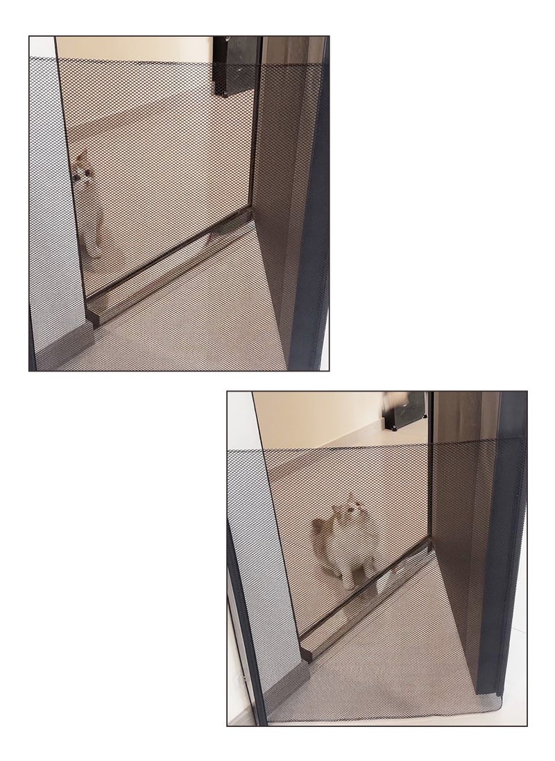 Children's retractable mesh baby safety door, pet fence, baby fence barrier pet door, expandable to a width of 110 centimeters, dog door | children's baby door staircase, doorway | children's baby safety door, magic dog door, portable folding safety pet staircase door protective isolation net with reinforced hooks and poles, entrance kitchen elastic dog door