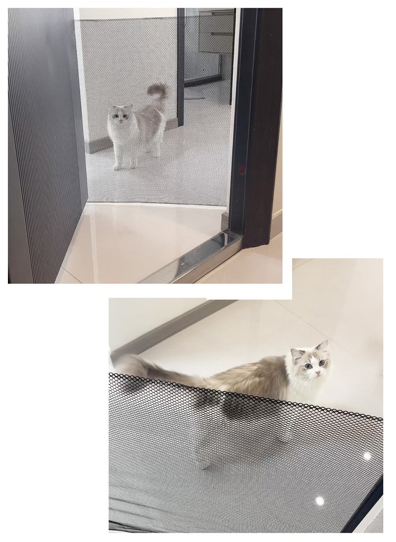 Children's retractable mesh baby safety door, pet fence, baby fence barrier pet door, expandable to a width of 110 centimeters, dog door | children's baby door staircase, doorway | children's baby safety door, magic dog door, portable folding safety pet staircase door protective isolation net with reinforced hooks and poles, entrance kitchen elastic dog door