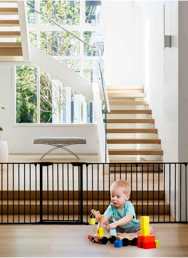Baby Safety Gate Adjustable Metal Barrier Fence For Babies Kids Pets Dogs Ideal For Openings Stairs Doorways Foldable Playpen D110 x H74 cm Grey