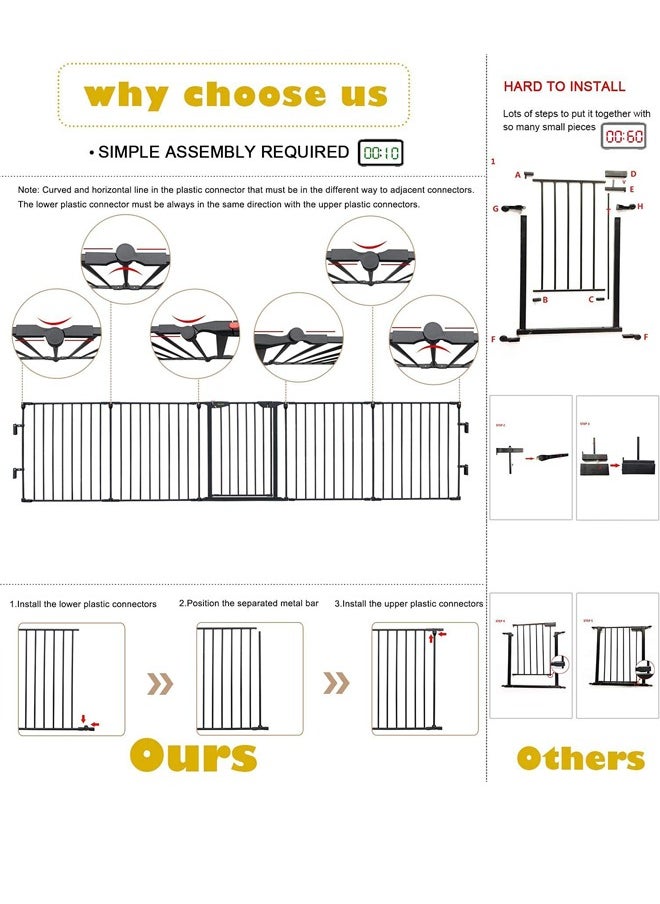 Baby Safety Gate Adjustable Metal Barrier Fence For Babies Kids Pets Dogs Ideal For Openings Stairs Doorways Foldable Playpen D110 x H74 cm Grey