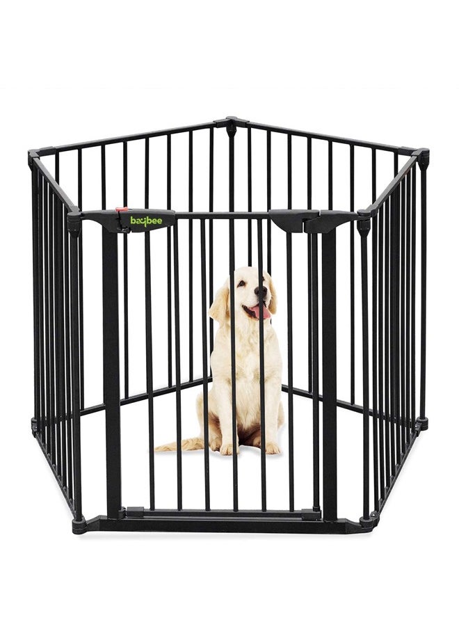 Baby Safety Gate Adjustable Metal Barrier Fence For Babies Kids Pets Dogs Ideal For Openings Stairs Doorways Foldable Playpen D110 x H74 cm Grey