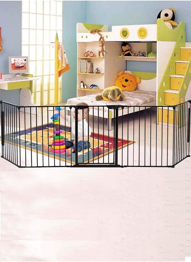 Baby Safety Gate Adjustable Metal Barrier Fence For Babies Kids Pets Dogs Ideal For Openings Stairs Doorways Foldable Playpen D110 x H74 cm Grey