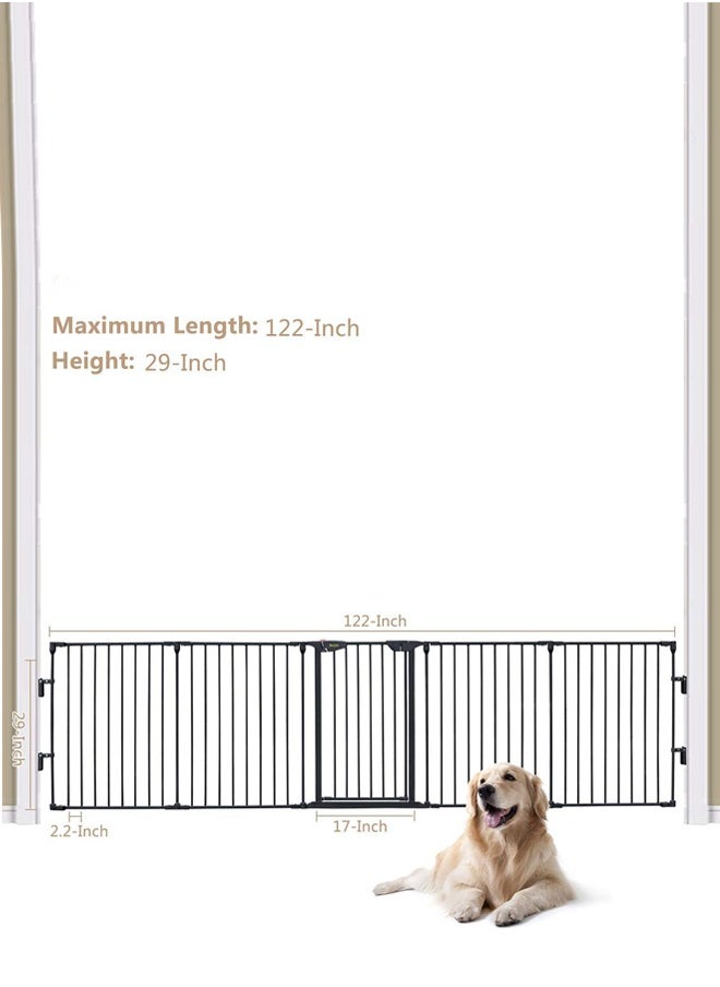 Baby Safety Gate Adjustable Metal Barrier Fence For Babies Kids Pets Dogs Ideal For Openings Stairs Doorways Foldable Playpen D110 x H74 cm Grey