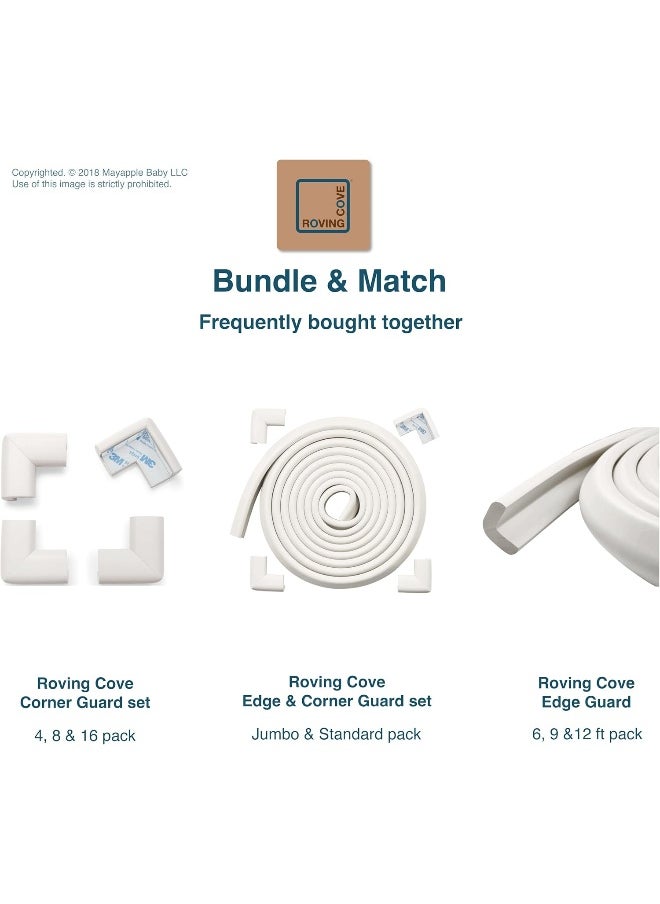 Roving Cove | Baby Safety Corner Protectors | Baby Caring Soft Corner Guard | Table Corner Bumper | Child Proof Furniture Corner Edge Protector | SAFE CORNER CUSHION | Pre-Taped | 16-Pc Oyster (White)