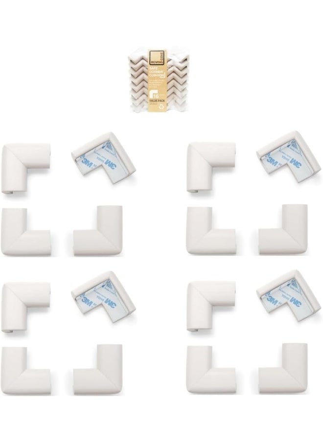 Roving Cove | Baby Safety Corner Protectors | Baby Caring Soft Corner Guard | Table Corner Bumper | Child Proof Furniture Corner Edge Protector | SAFE CORNER CUSHION | Pre-Taped | 16-Pc Oyster (White)